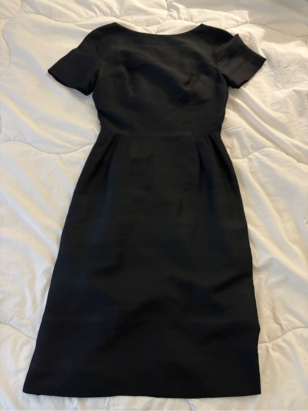 Vintage Silk Black Sheath Dress - Elegant Short Sleeve